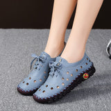 hulianfu Plus Size Casual Sneaker for Women  Summer Hollow Breathable Women Flats Sandals Luxury Soft Leather Non Slip Ladies Shoes
