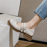 spring new women's leather shoes Casual Mary Jane shoes fashion Round head Black loafers Kitten heels Large size 41-43