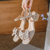 hulianfu  summer women's outerwear sandals ladies high heels bow design career and party wear Korean style casual shoes size 41-43