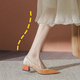 Single Shoes Women's  New Versatile Knitted Shoes Thick Heels and Pointed Toes Slip on Mesh Light Shoes 40 Zapatos De Mujer