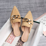 Spring  new women's mules Pointed slippers outdoors Muller Fashion metal chain design Office casual shoes Large size 41-43