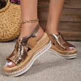 hulianfu Fashion Rivet Wedge Sandals for Women Summer  Gold PU Leather Platform Sandles Female Punk Thick Sole Gladiator Shoes Woman