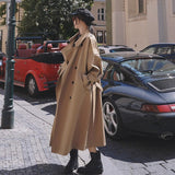 Oversized Fashion Korean Style Women's Trench Coat Double-Breasted Long with Belt Office Lady Windbreaker Spring Autumn Cloak
