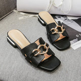 new summer women's outerwear slippers fashion metal chain High heel Ladies Casual Sandals Korean style Large size 41-43