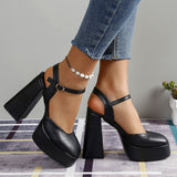 hulianfu White Super High Heels Mary Jane Shoes for Women  Summer Ankle Strap Platform Pumps Woman Slingback Thick Heeled Party Shoes