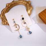 Korean New Light Luxury Zircon Moon Star Asymmetric Stud Earrings For Women Crystal Cloud Pearl Earring Girl Jewelry Gifts
