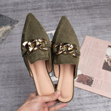 Spring  new women's mules Pointed slippers outdoors Muller Fashion metal chain design Office casual shoes Large size 41-43