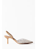 Summer New Brown Artificial Pearl Decorated Open Heel High Heels Fine with Pointed Head Package Head Sandals Mueller Shoes