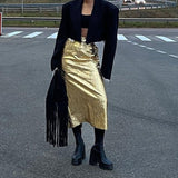 spring new skirt pleated high waist back slit fashion trend versatile bag hip skirt Vestidos women's clothing
