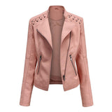 Pu Faux Leather Jackets Women Long Sleeve Zipper Slim Motor Biker Leather Coat Female Outwear Tops