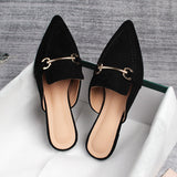 Spring  new women's mules Pointed slippers outdoors Muller Fashion metal design Office casual shoes Large size 41-43