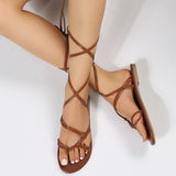 hulianfu Vintage Cross Strap Gladiator Sandals for Women Roman Style Clip Toe Flat Sandals Woman Summer  Non Slip Beach Shoes