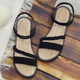 hulianfu Women Casual Ankle Buckle Sandals Rome Style Shoes Summer Fashion Flock Woven Open Toe Narrow Band Flat Beach Sandals