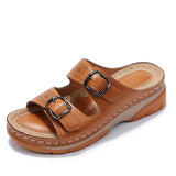 hulianfu Women Closed Toe Summer Shoes New Comfort Double Buckle Wedge Ladies Sandals Plus Size Platform Casual Slippers Women