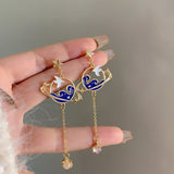 Korean New Light Luxury Zircon Moon Star Asymmetric Stud Earrings For Women Crystal Cloud Pearl Earring Girl Jewelry Gifts