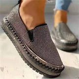 hulianfu Luxury Women Flats Rhinestone Bling Sewing Platform Loafers Slip on Sewing Shallow Fashion Casual Shoes Ladies Footwear