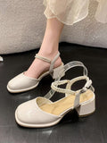 hulianfu French Vintage Black Shoes Non Slip Women Elegant Comfort Square Toe Sandals  Summer Korean Fashion Hollow Shoes Office Lady