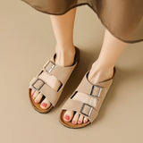 summer women's outdoor sandals Ladies casual flat slippers leather shoes british style shopping and walking