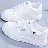 hulianfu Women White Sneakers Autumn Lace Up Thick Bottom Casual Flats Anti-slip Outdoor Walking Sports Board Shoes Sapatos Femininos