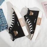 hulianfu Women's Shoes Summer Little Bear High Gang Canvas Shoes Women Comfort Casual Flats Shoes Women Lace Up Running Sneakers