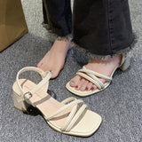hulianfu Summer Square Heels Sandals for Women  Open Toe Ankle Strap Beach Sandals Woman Fashion Thick Heel Dress Shoes Ladies