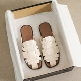 new Summer women's outdoor slippers Flat bottomed Baotou Muller Weaving design White shoes Fashion brand Free Delivery