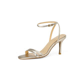 hulianfu Summer Sandals Narrow Band  Thin High Heels Buckle Strap Gold Silver Ladies Elegant Shoes Women Sandals One Strap Sandals