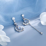 Korean New Light Luxury Zircon Moon Star Asymmetric Stud Earrings For Women Crystal Cloud Pearl Earring Girl Jewelry Gifts