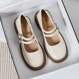 spring new women's leather shoes Casual Mary Jane shoes fashion Round head Black loafers Kitten heels Large size 41-43