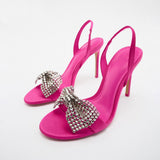 hulianfu Summer New Women's Shoes Bright Bow High Heel Sandals Stiletto Rhinestones Sexy Slingback Casual Style Ladies High Heels