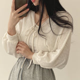 hulianfu Thin White Cardigan Bandage Lantern Sleeve Short Coat Pull Femme Knitwear Top Girl Cardigan Korean Style Casual T Shirt