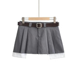 new Spring fashion women low waist with belt clothes two pieces pleated mini skirt female short