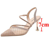 Bling Crystal High Heels Sandals for Women Summer Pointed Toe Rhinestones Thin Heel Pumps Woman Sexy Transparet Mesh Party Shoes
