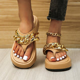 hulianfu New Women Slippers Fashion Sexy Chain Flip-flops Slip-on Comfort Beach Shoes Platform Flat Sandals Plus Size Zapatillas De Mujer