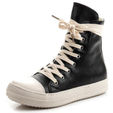 hulianfu High-TOP Women Casual Canvas Shoes Luxury Trainers Ankle Lace Up Women Sneakers Zip Hip Hop Streetwear Flats Black Boots