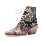 hulianfu Women ankle boots plus size 22-28cm women shoes Chinese style embroidered flowers blue boots Fortune Flower women boots 7 colors