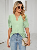 New Solid Blouses For Women Fashion Hollow Out V Neck Short Sleeve Elegant Office Work Ladies Shirt Tops Casual Blouse