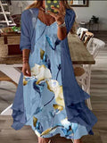 Elegant Dress Floral Print 2 Piece Sets Office Lady O-Neck Sleeveless Summer Dress + Women Mesh Transparent Coat Dress Robe