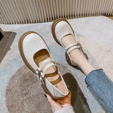spring new women's leather shoes Casual Mary Jane shoes fashion Round head Black loafers Kitten heels Large size 41-43