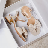 hulianfu  summer women's outerwear sandals ladies high heels bow design career and party wear Korean style casual shoes size 41-43