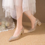 Women's Summer Footwear Stilito Rhinestone Shoes for Woman 2024 with Wedding Bride Genuine Mark Chic and Elegant A Comfortable E