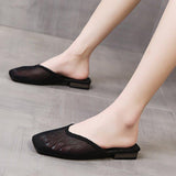 Square Toe Flat Slippers Summer Comfy Breathable Slides Outside Fashion Baotou Half Drag Shoes for Women Sapatilha Feminina