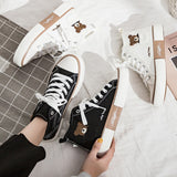 hulianfu Women's Shoes Summer Little Bear High Gang Canvas Shoes Women Comfort Casual Flats Shoes Women Lace Up Running Sneakers