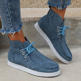 High Top Flat Heels Canvas Sneakers Women  Autumn Denim Blue Lace Up Casual Shoes Woman Plus Size 43 Anti Slip Sport Shoes