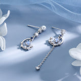 Korean New Light Luxury Zircon Moon Star Asymmetric Stud Earrings For Women Crystal Cloud Pearl Earring Girl Jewelry Gifts