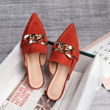 Spring  new women's mules Pointed slippers outdoors Muller Fashion metal chain design Office casual shoes Large size 41-43