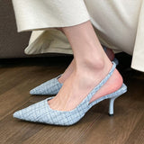 Fashion Stripes Plaid High Heels Pumps Women Pointed Toe Slingbacks Party Shoes Woman  Spring Summer Thin Heeled Sandals