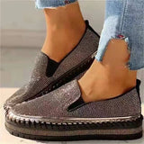 hulianfu Luxury Women Flats Rhinestone Bling Sewing Platform Loafers Slip on Sewing Shallow Fashion Casual Shoes Ladies Footwear