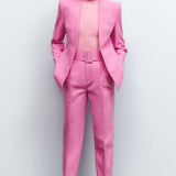 hulianfu  Women Fashion Two Pieces Sets Office Wear Blazers Coat And With Belt High Waist Pants Female