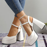 hulianfu White Super High Heels Mary Jane Shoes for Women  Summer Ankle Strap Platform Pumps Woman Slingback Thick Heeled Party Shoes